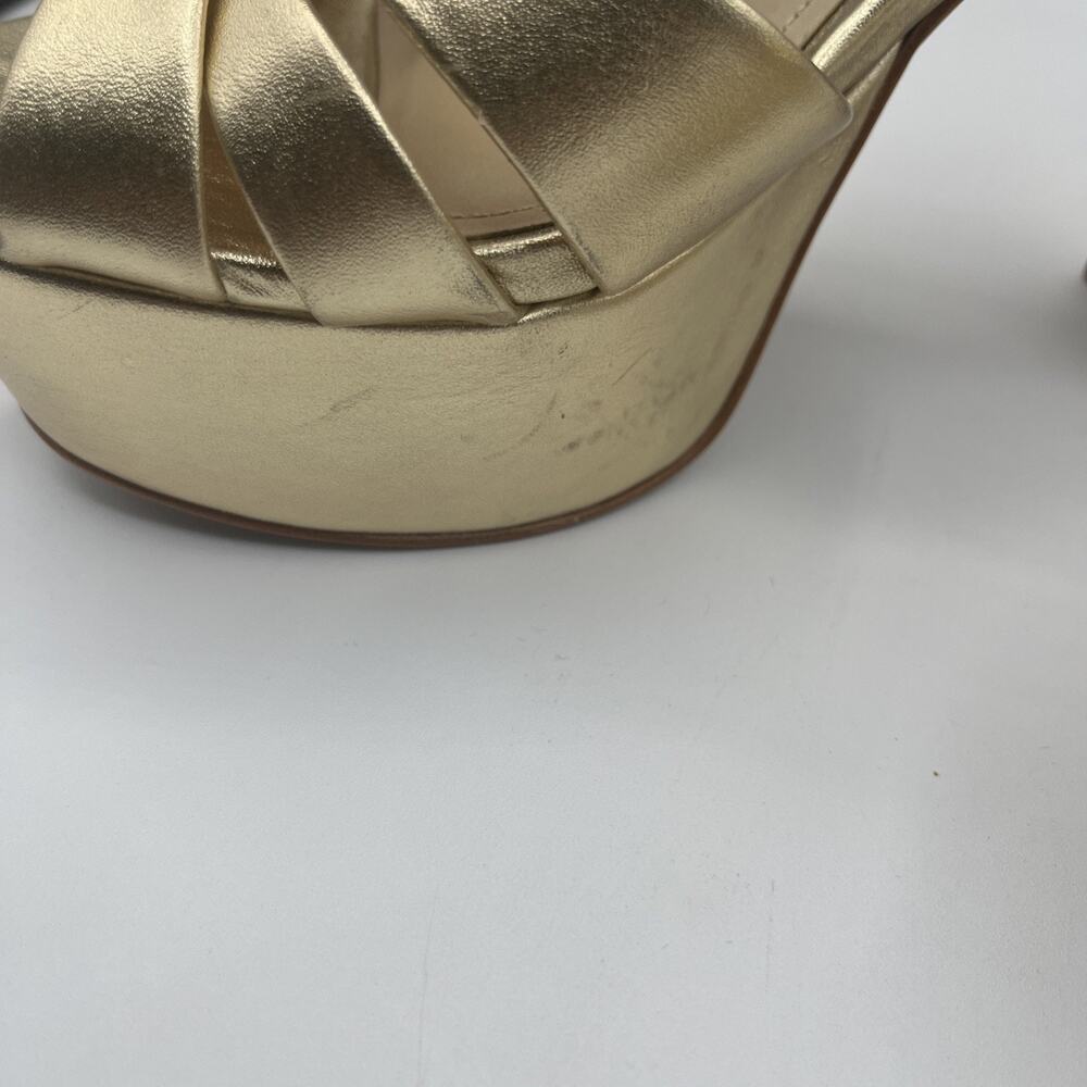 Schutz Women Platform Heel 6.5B Gold Leather Sole Ankle Strap Cocktail Shoes NIB - Picture 14 of 16